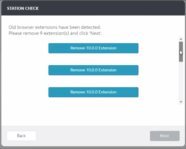 Station Check prompting removal of old browser extensions