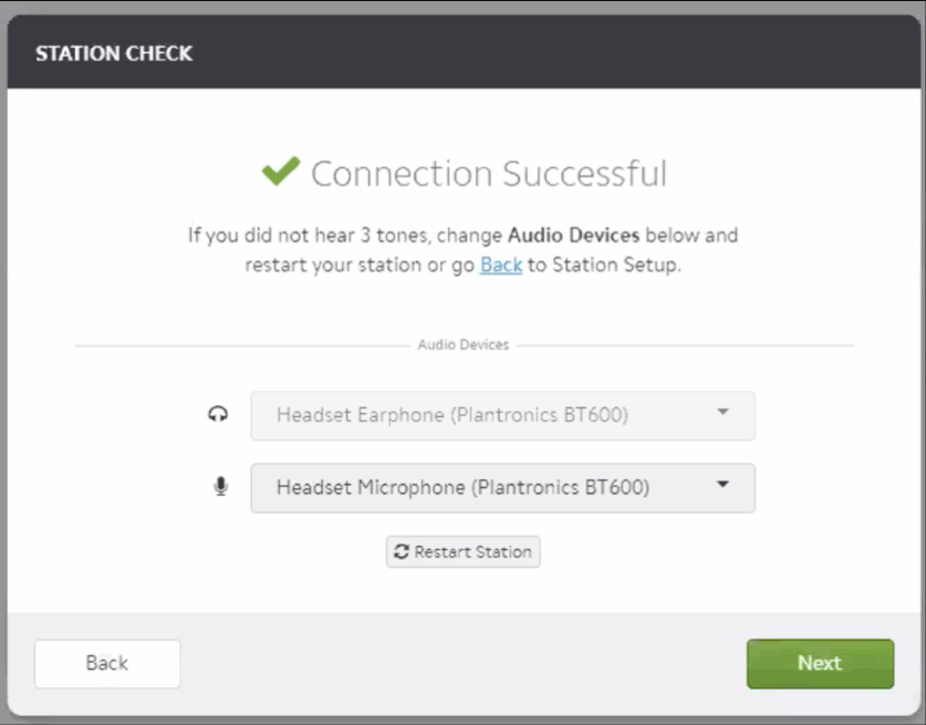 Station Check showing Connection Successful