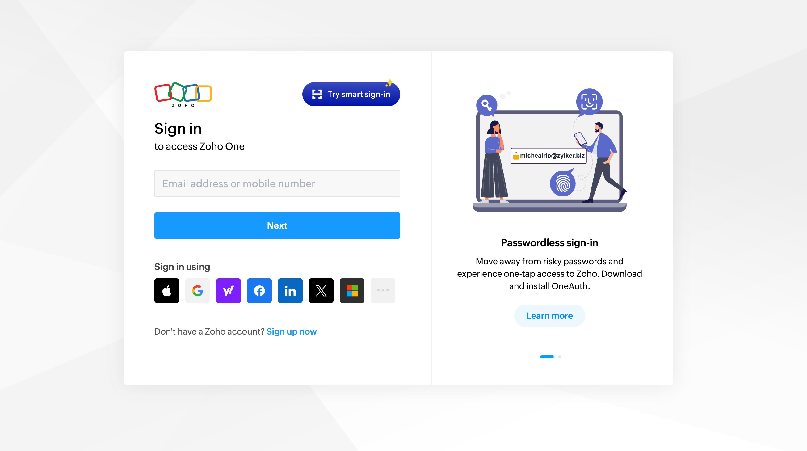 Zoho reset step 1