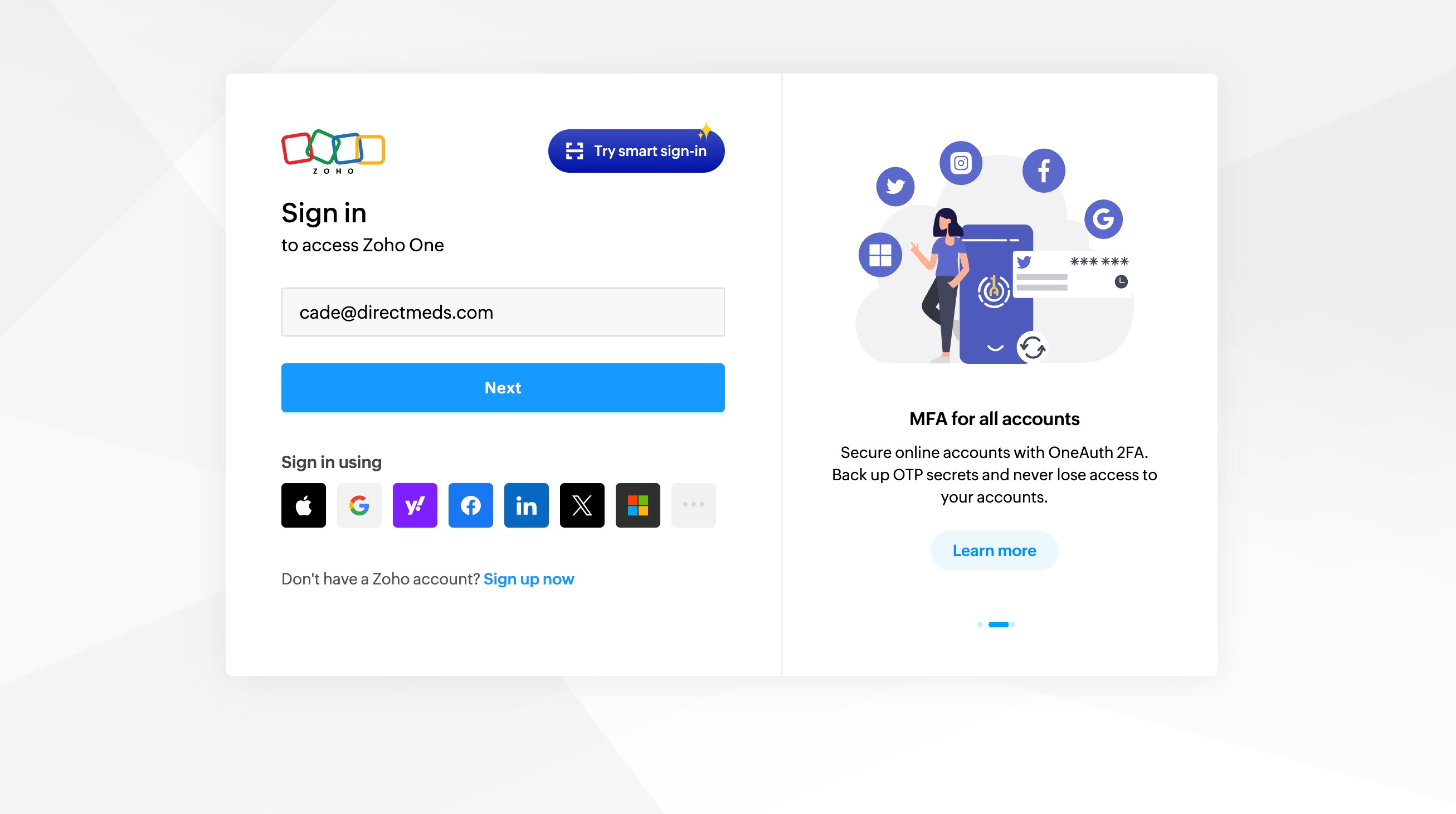 Zoho reset step 2