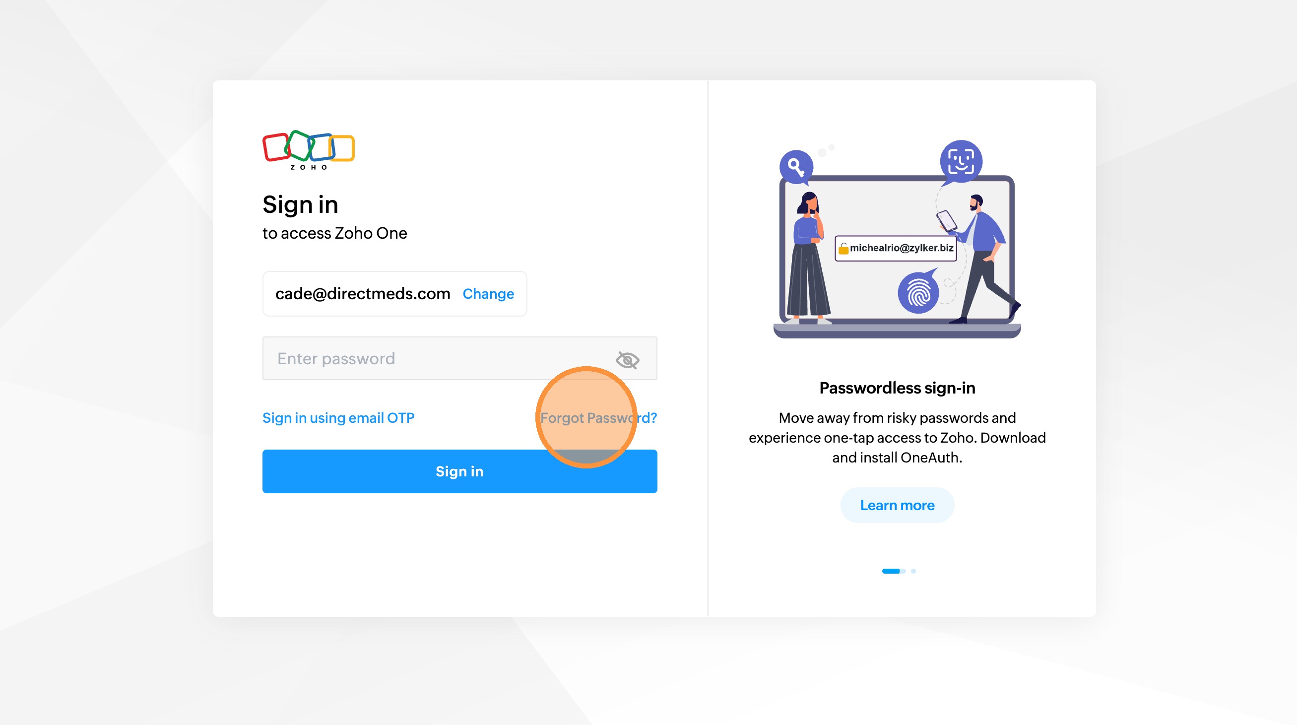 Zoho reset step 3