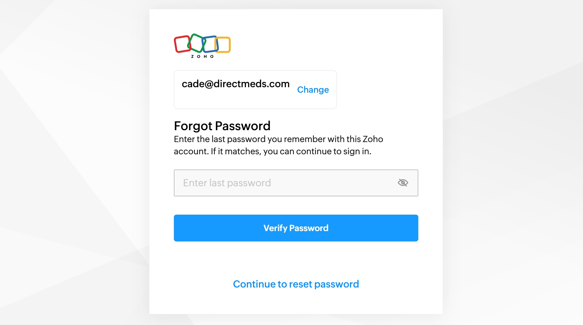 Zoho reset step 5