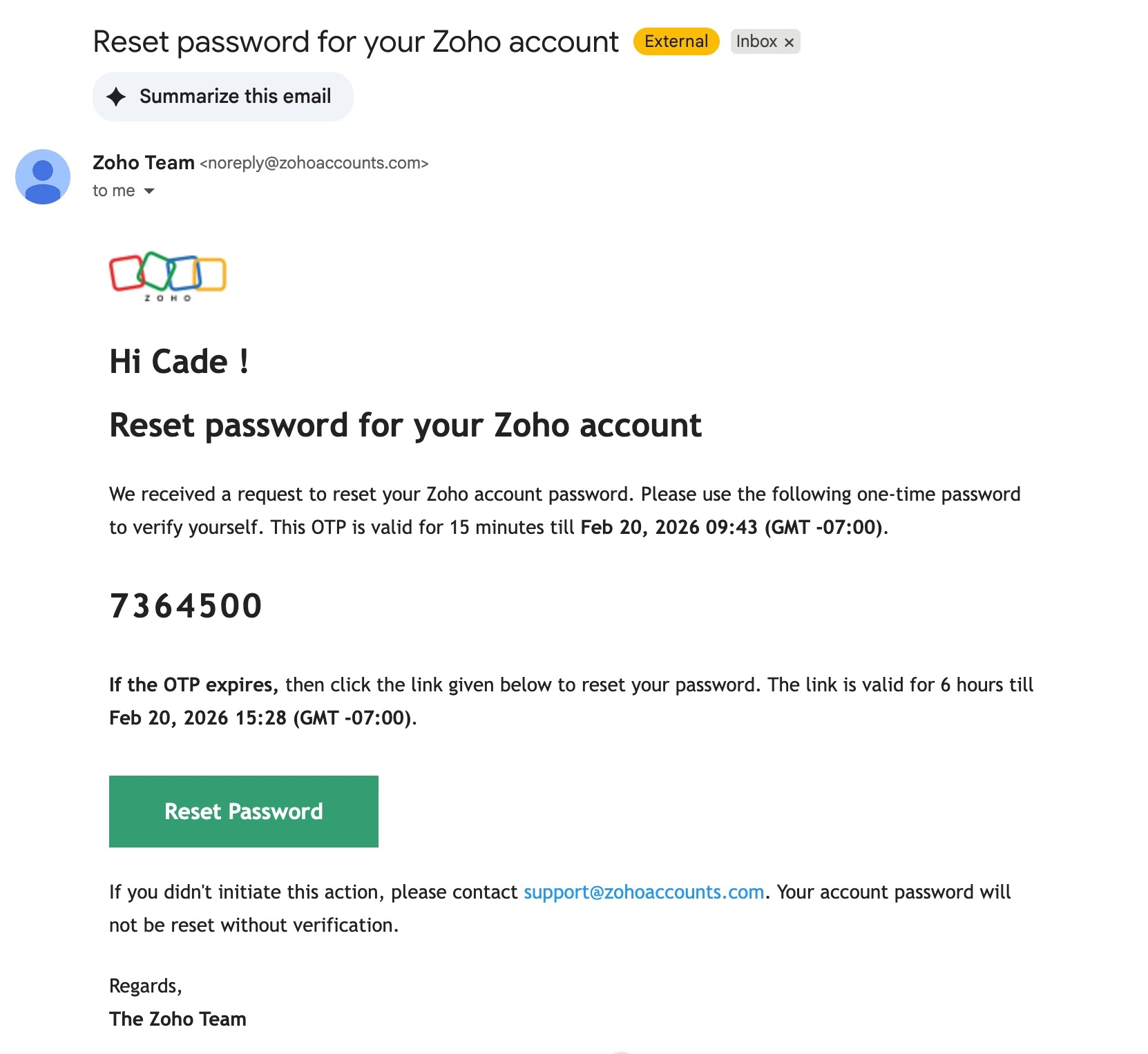 Zoho reset step 7