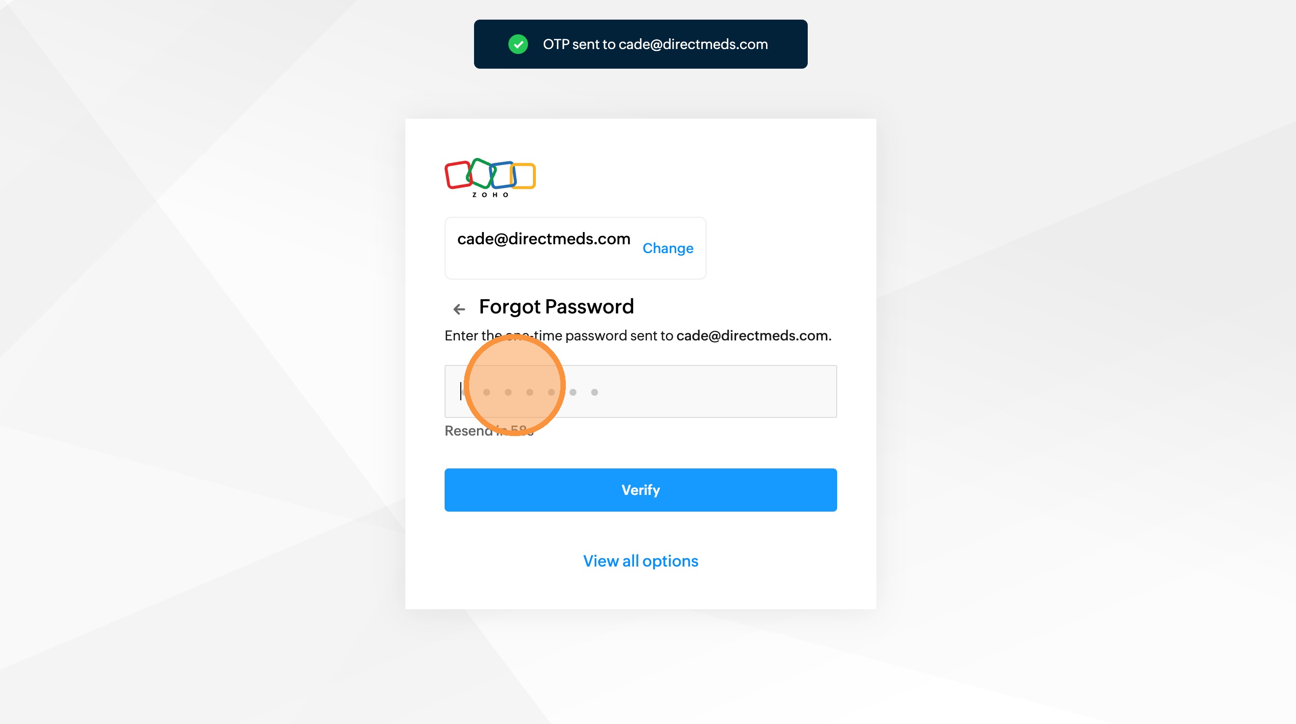 Zoho reset step 8