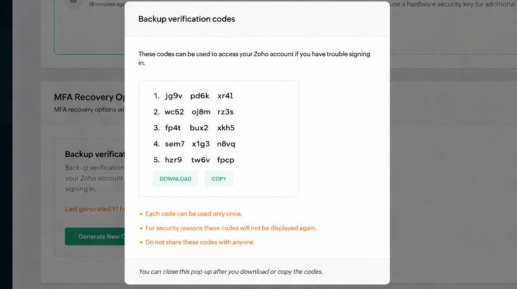 Zoho reset step 27